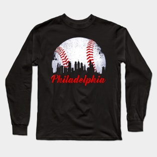 Philadelphia Downtown Baseball Philly Skyline Long Sleeve T-Shirt